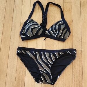 Michael Kors Black and White Bikini with Zebra Print